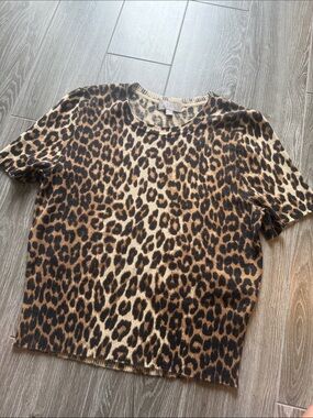 J. Crew Leopard Print Short Sleeve Tee - Brown & Black cashmere medium